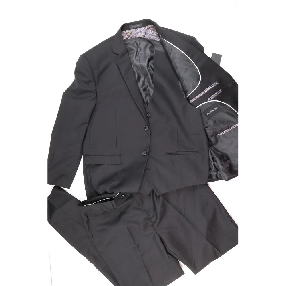 Gianni Uomo 3-Piece Suit Set Black Solid 36S Slim Fit NWT